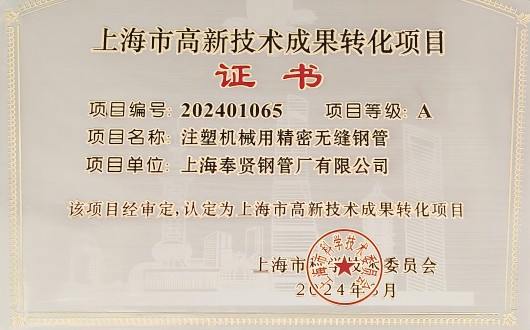 上海高新技术成果转化项目证书